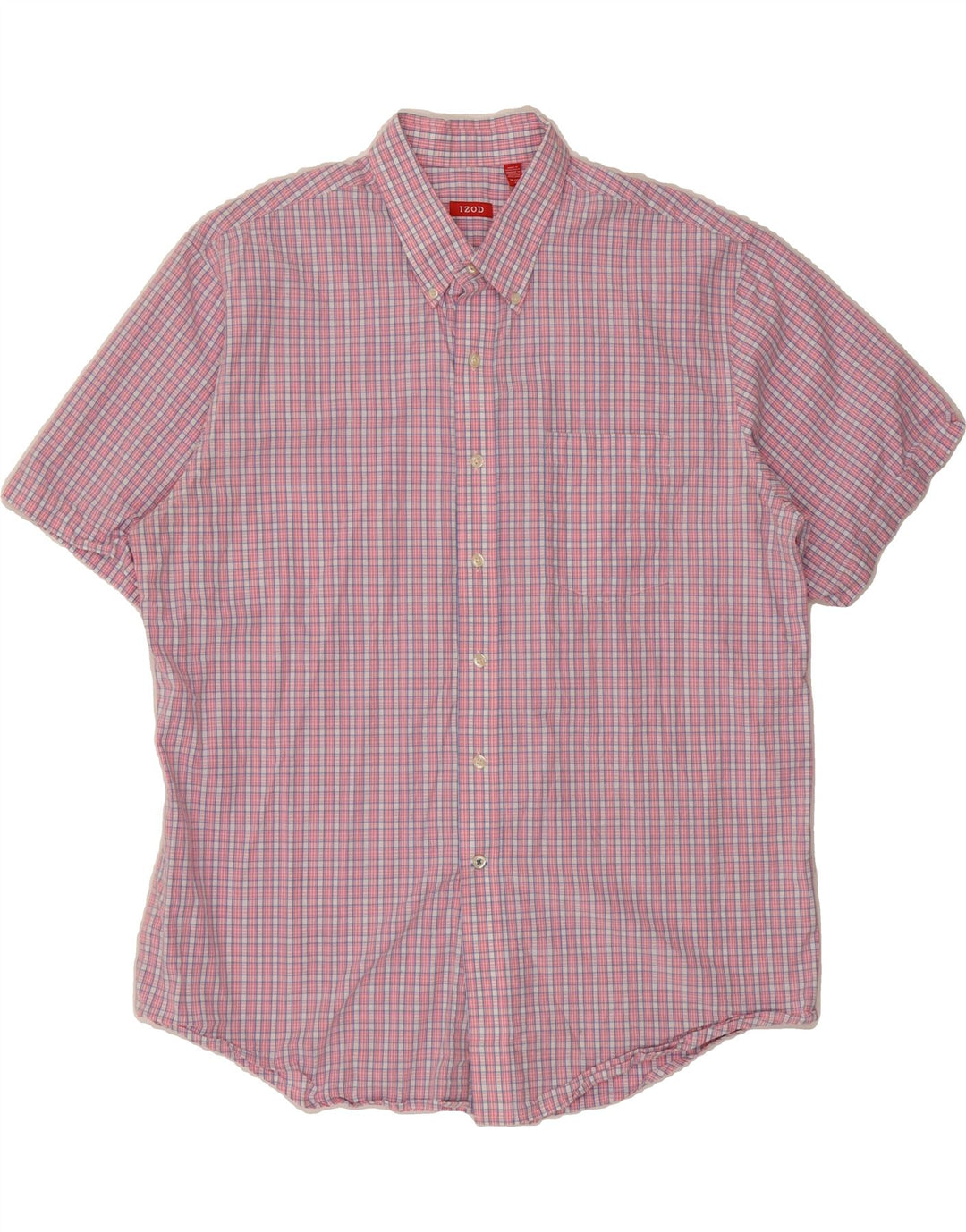 IZOD Mens Short Sleeve Shirt XL Pink Check Cotton Vintage Izod and Second-Hand Izod from Messina Hembry 
