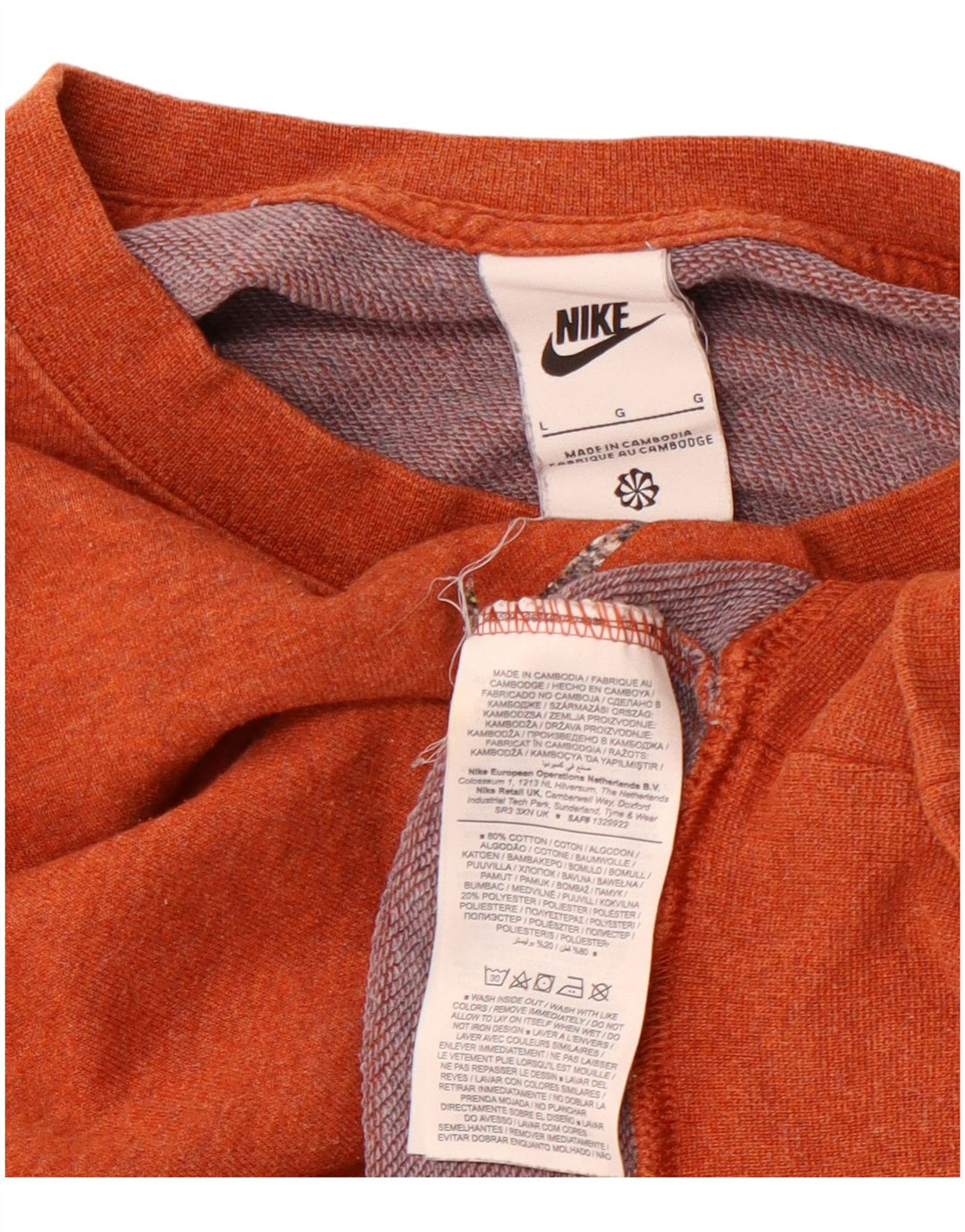 NIKE Womens Crop Oversized Sweatshirt Jumper UK 16 Large Orange Bomuld