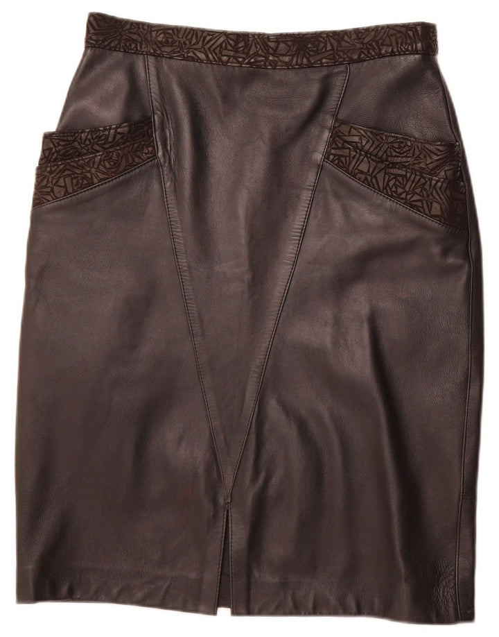 VINTAGE lædernederdel til kvinder W30 Medium sort geometrisk læder