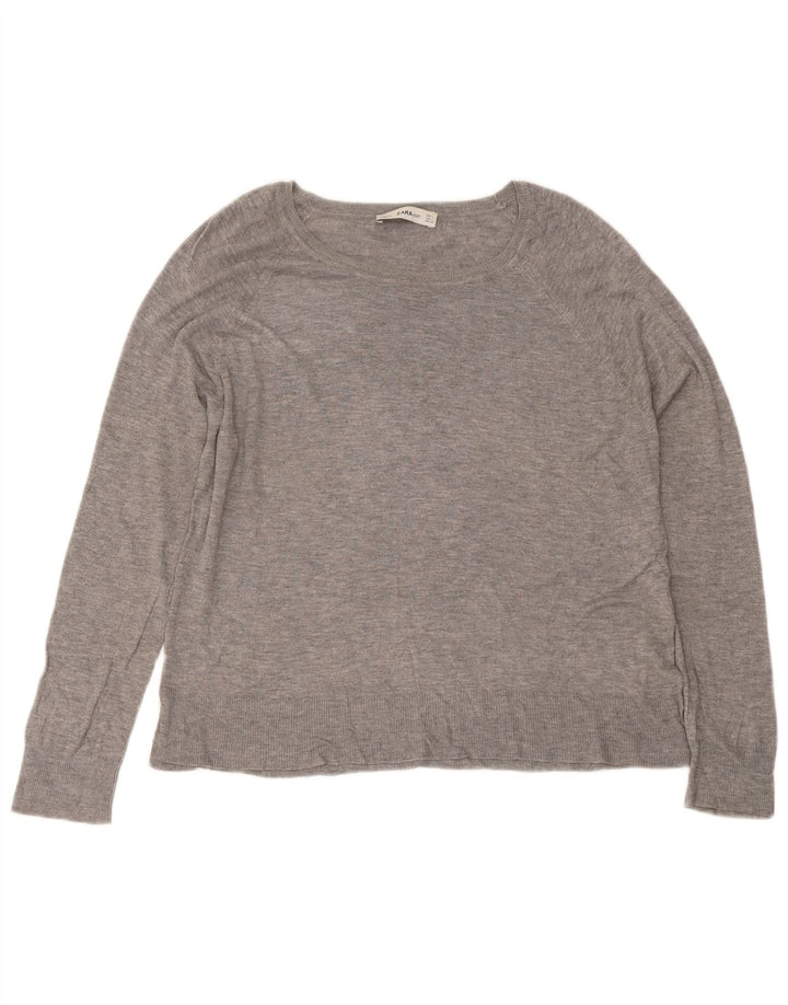 Zara Dame Bluse Top UK 14 Stor Grå Viscose