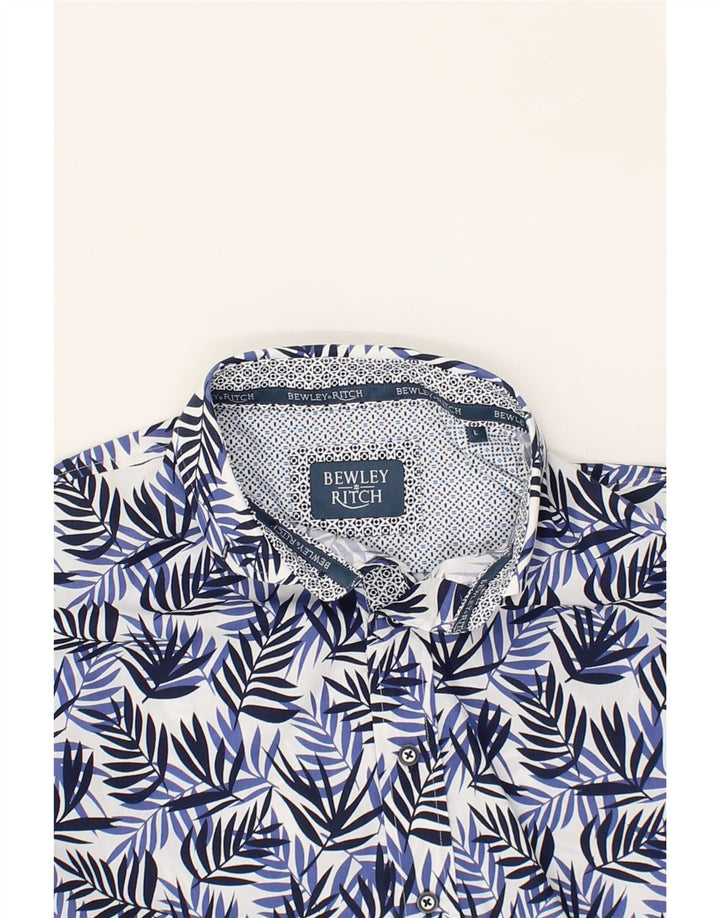 BEWLEY RITCH Mens Abstract Pattern Short Sleeve Shirt Large Blue Polyester Vintage Bewley Ritch and Second-Hand Bewley Ritch from Messina Hembry 