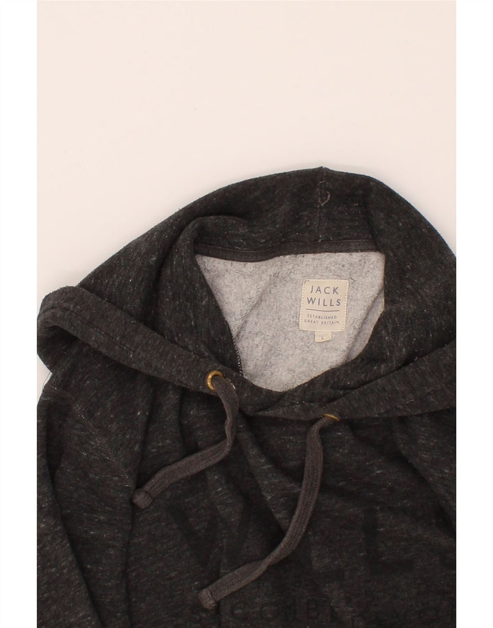 JACK WILLS Mens Graphic Hoodie Jumper Medium Grey Flecked Cotton Vintage Jack Wills and Second-Hand Jack Wills from Messina Hembry 