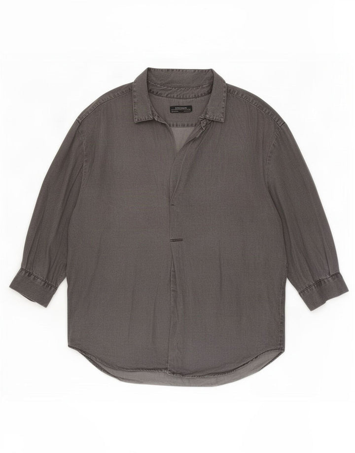 Zara Dame Oversized 3/4-ærmet Pullover Shirt UK 16 Large Grå Lyocell