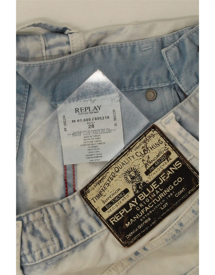 Replay Herre Acid Wash Denim Bermuda Shorts W28 Medium Blue Cotton