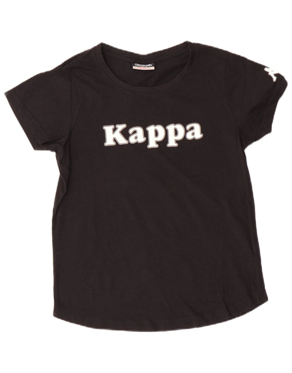 KAPPA Grafisk T-shirt top til kvinder UK 10 Lille sort bomuld