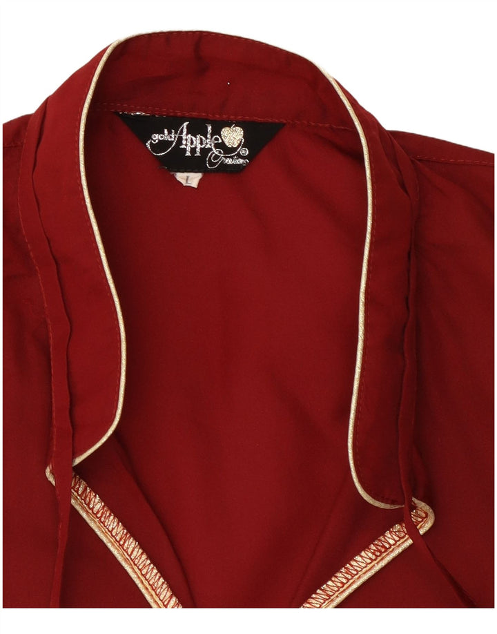Vintage Dame Langærmet Bluse Top UK 16 Large Burgundy Polyester