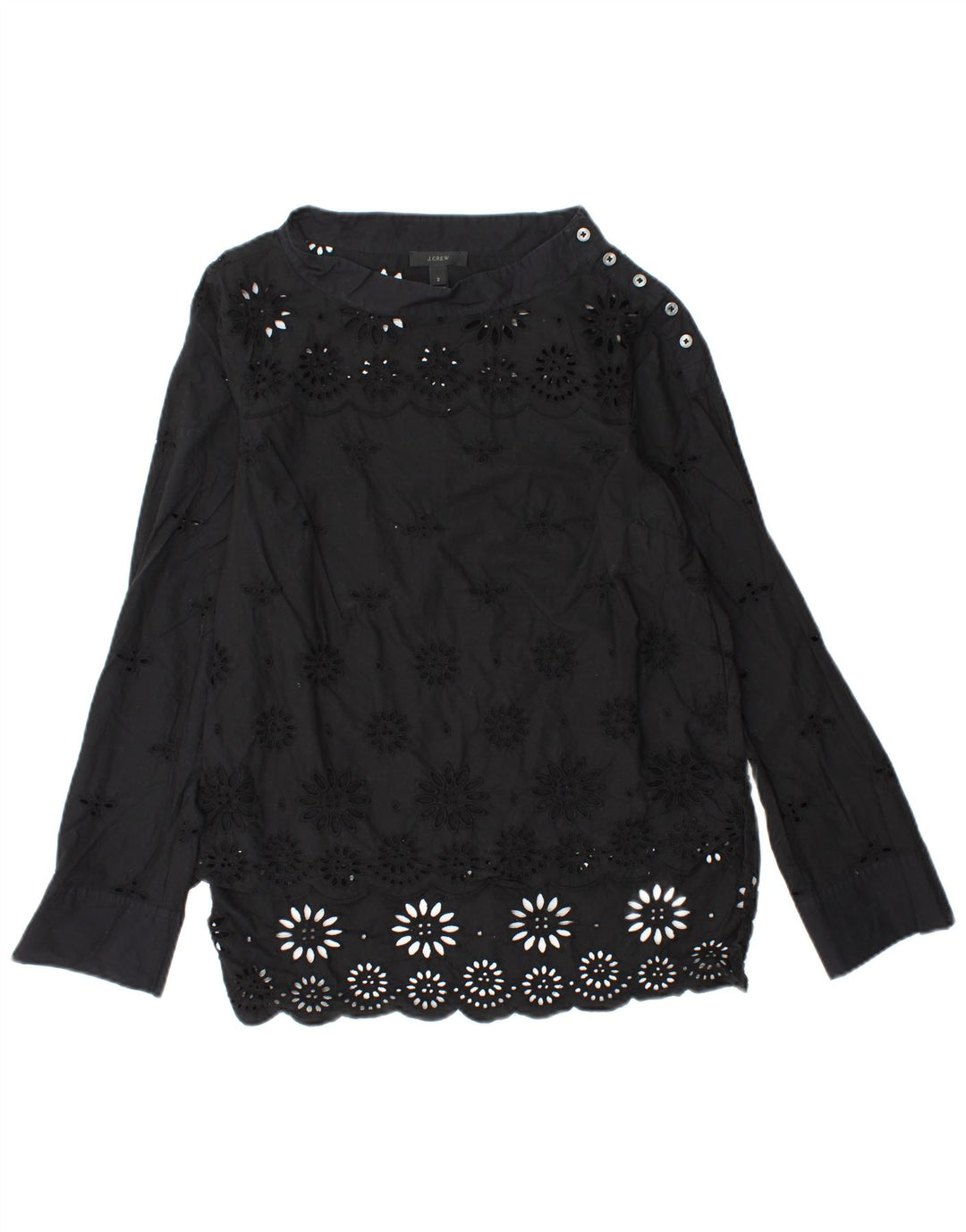 J. CREW Dame langærmet bluse top US 2 XS sort blomstret bomuld