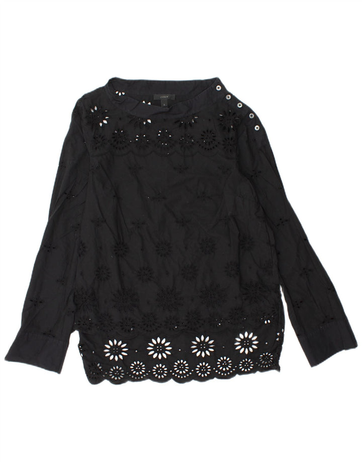 J. CREW Dame langærmet bluse top US 2 XS sort blomstret bomuld