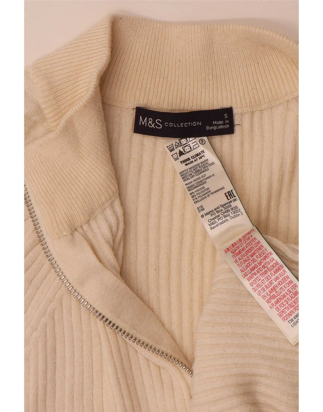 Marks & Spencer Dame Oversized Zip Neck Jumper Sweater UK 10 Small Beige