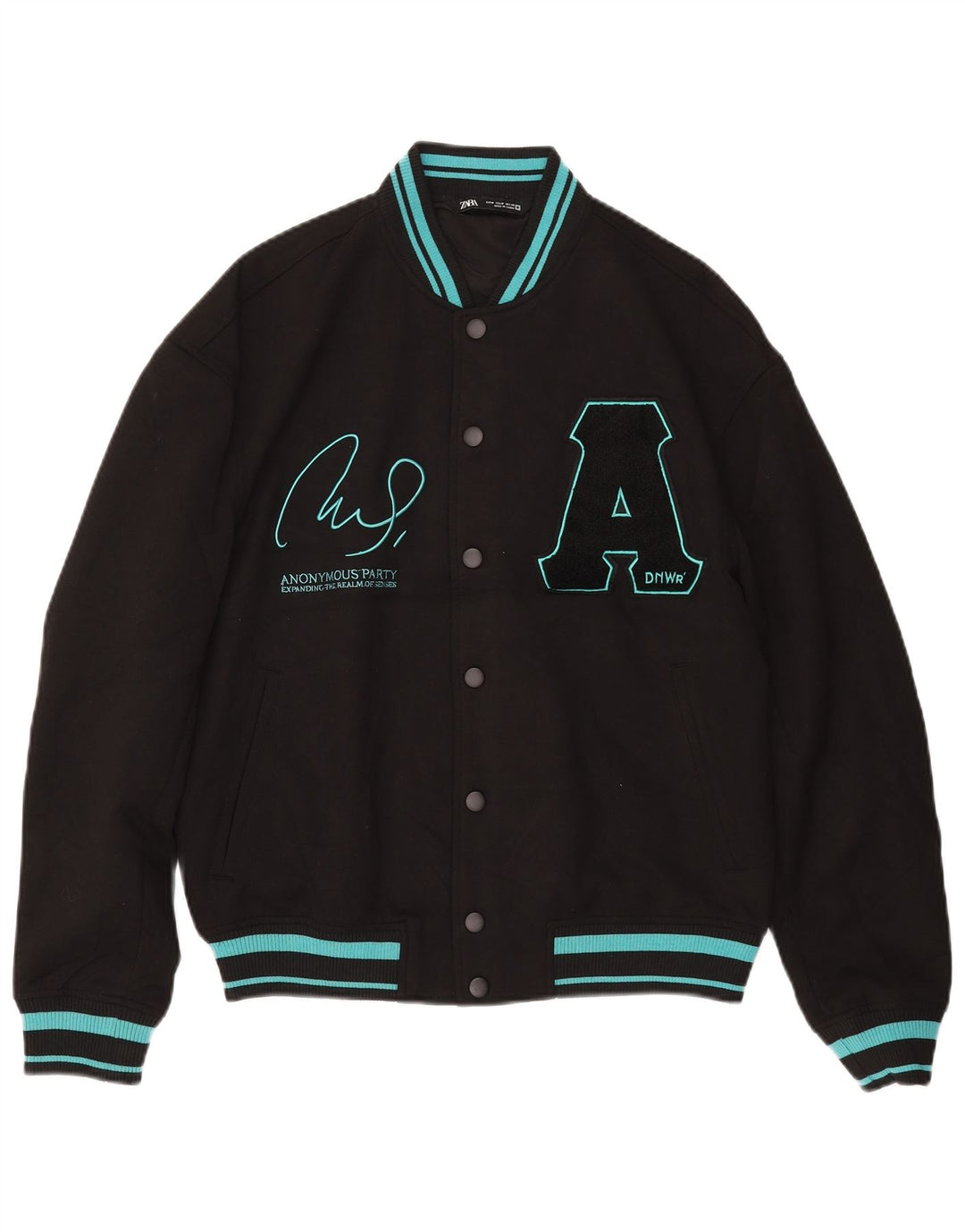Zara Herre Graphic Varsity Jacket UK 38 Medium Black Polyester