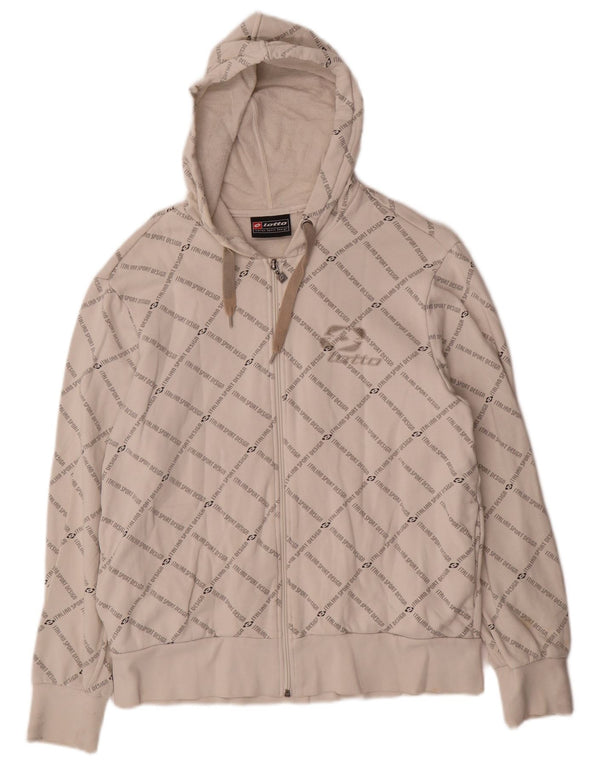 LOTTO Mens Graphic Zip Hoodie Sweater Medium White Cotton