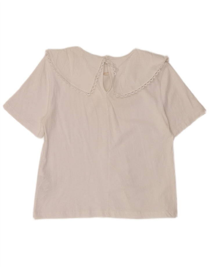 Zara Dame Bluse Top UK 14 Stor Hvid Bomuld