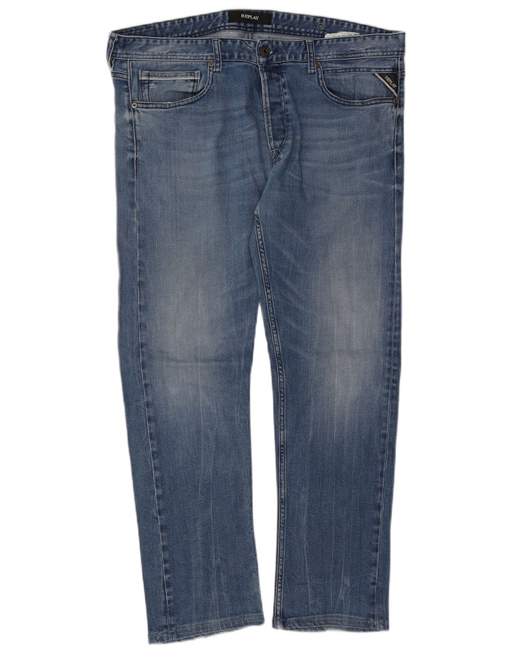 REPLAY Herre Straight Jeans W38 L29 Blå Bomuld