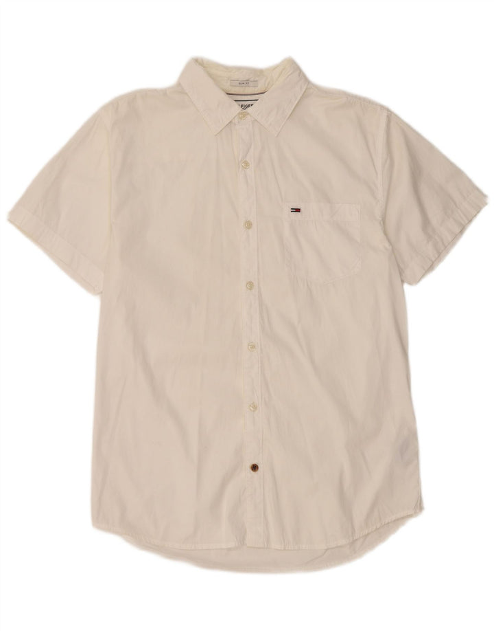 Tommy Hilfiger Herre kortærmet Slim Fit skjorte Medium hvid bomuld