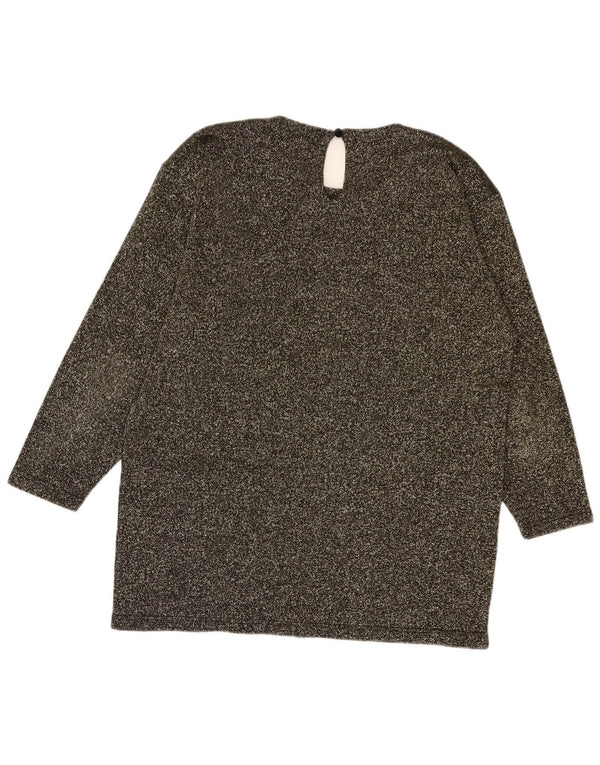 Vintage Kvinders Boat Neck Jumper Sweater UK 16 Large Gold Flecked Acryl