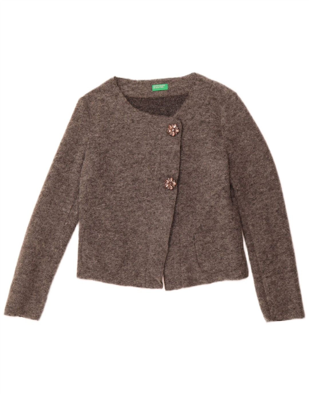 BENETTON Womens Crop Cardigan Sweater UK 12 Medium Grey Polyester