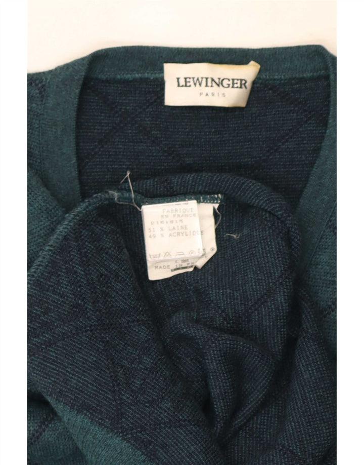 Lewinger Herre V-hals sweater Medium Grøn Geometrisk Uld