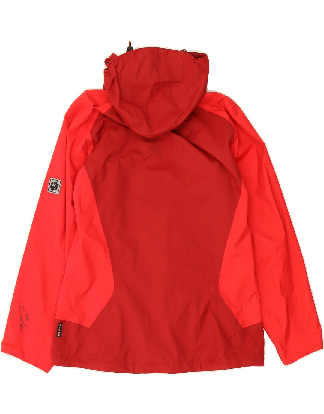 JACK WOLFSKIN Womens Hooded Rain Jacket UK 12/14 Medium Red Colourblock Vintage Jack Wolfskin and Second-Hand Jack Wolfskin from Messina Hembry 