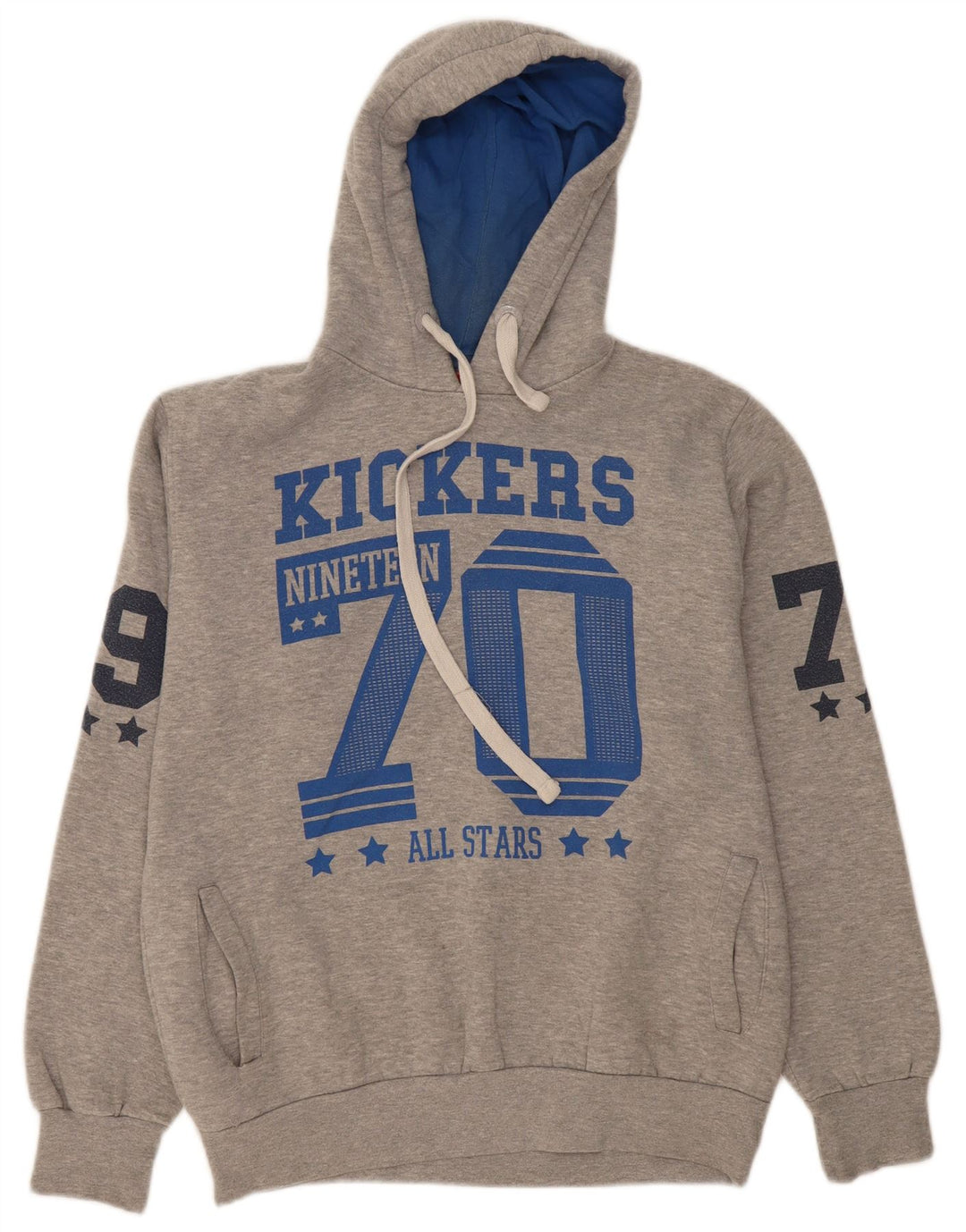 KICKERS Mens Graphic Hoodie Jumper Large Grey Cotton