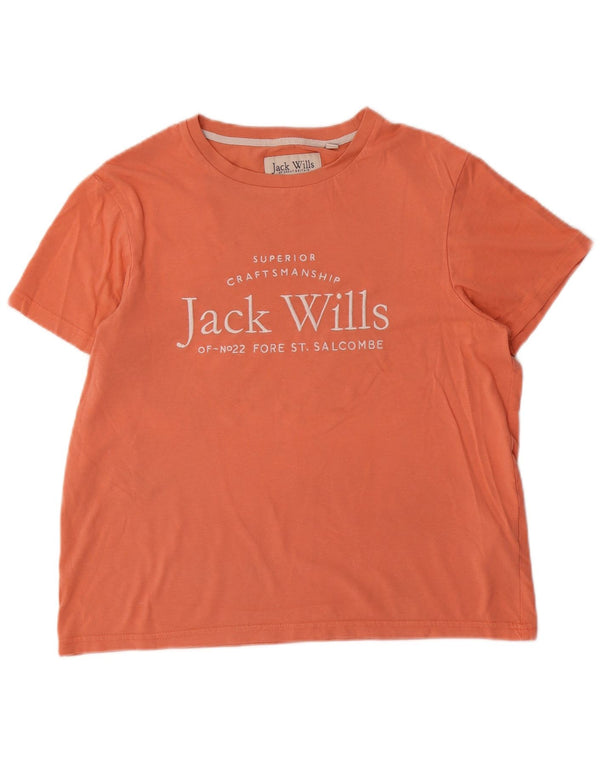 Jack Wills Womens Oversized Graphic T-Shirt Top UK 10 Small Orange Cotton