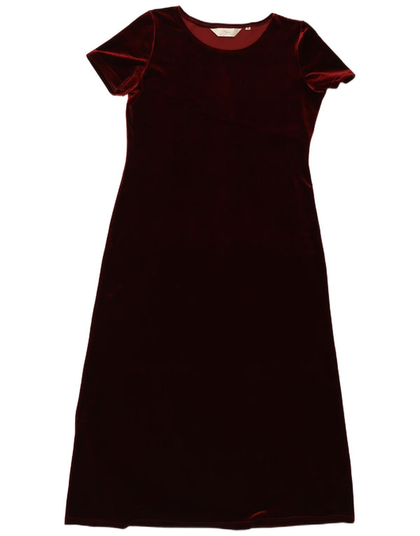 Vintage Dame Velour Maxi Kjole UK 16 Large Burgundy Polyester