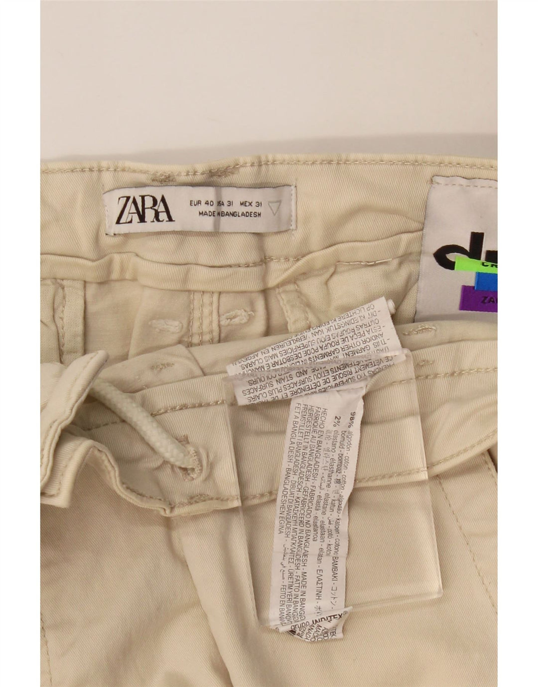 ZARA Straight Cargo Bukser til mænd EU 40 Medium W31 L27 Beige Bomuld