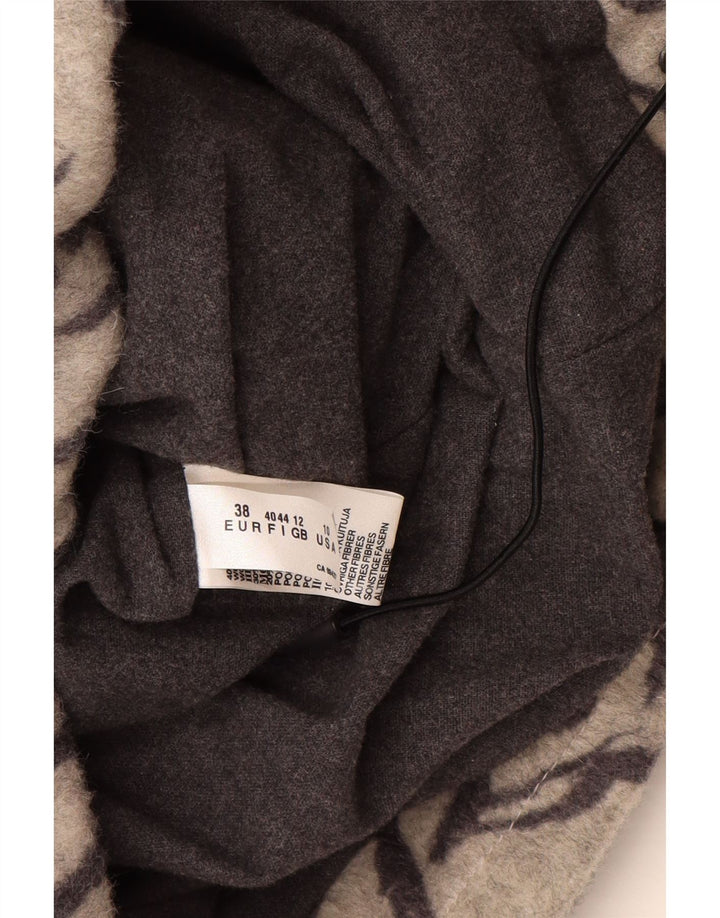 Luhta Dame Hætte Polstret Frakke UK 12 Medium Grey Animal Print Uld