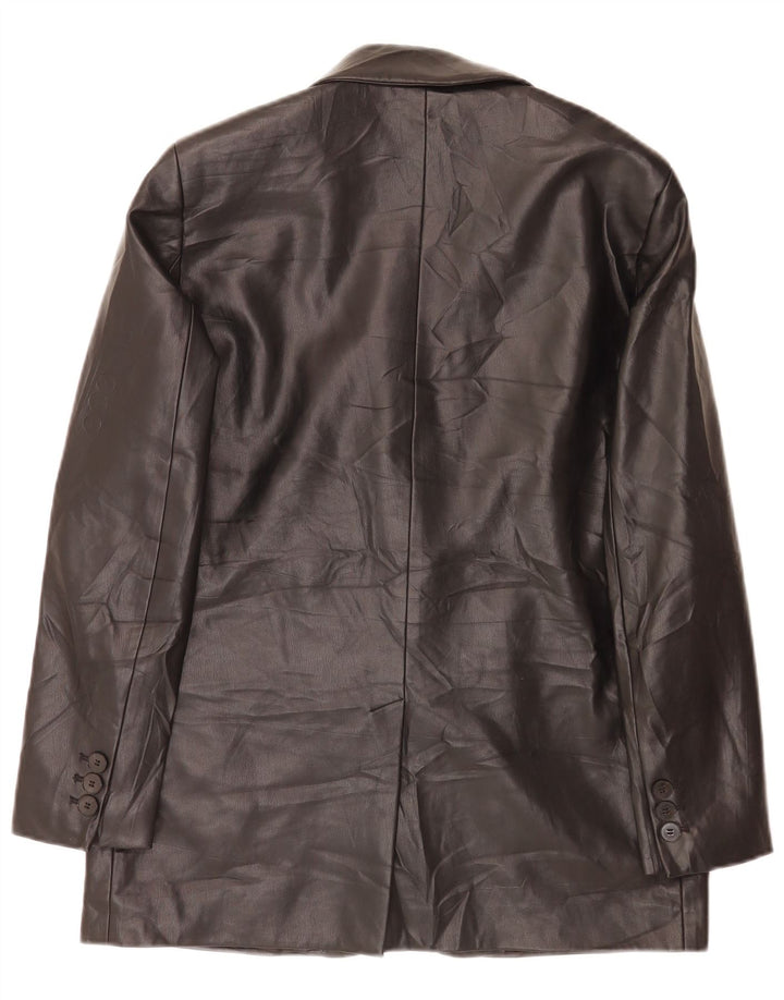 Zara Dame 2-knaps imiteret læder blazerjakke UK 14 Medium Black Classic