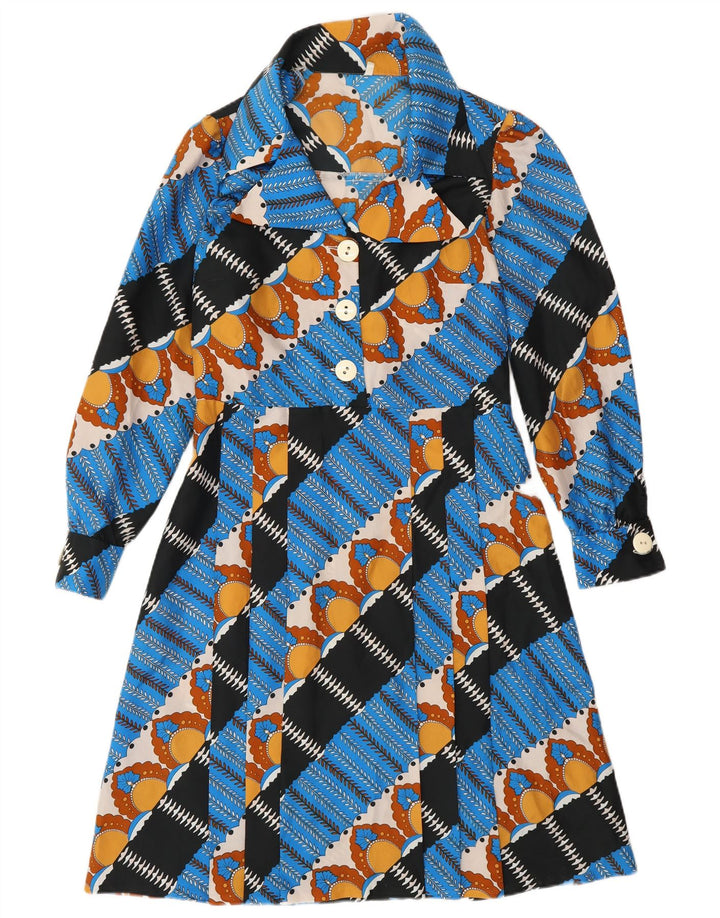 Vintage Dame A-Line Kjole IT 44 Medium Blå Geometrisk