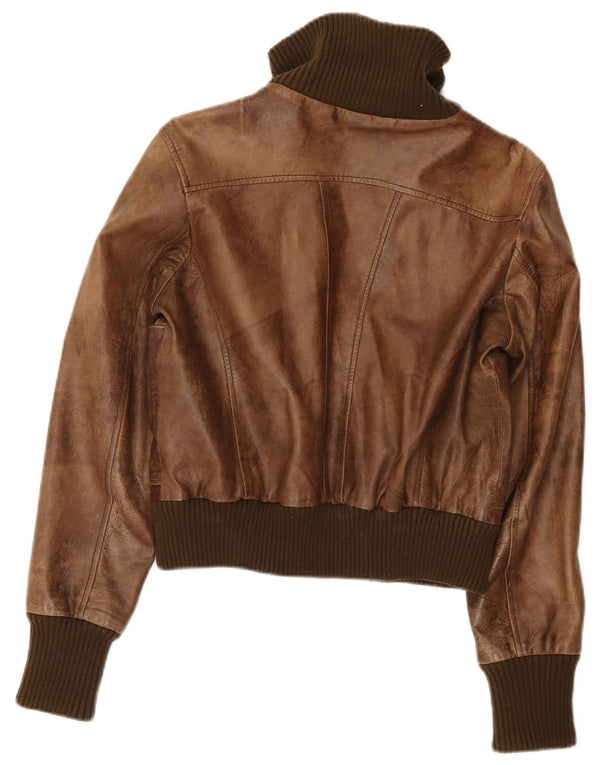 Oasis Womens Crop Læderjakke UK 16 Large Brown Colourblock