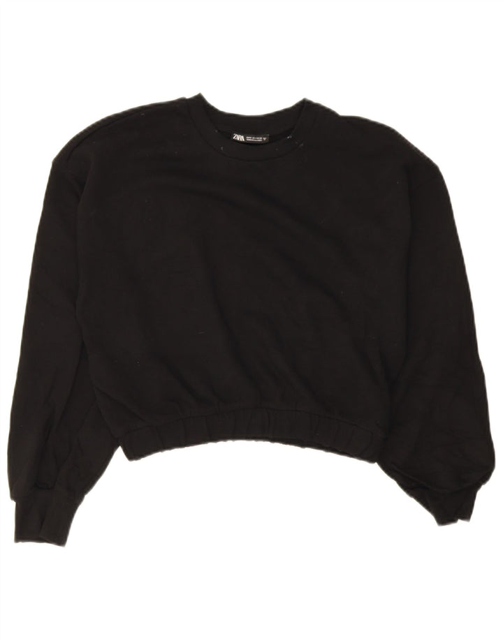 Zara Womens Crop Sweatshirt Jumper UK 14 Medium Sort Bomuld
