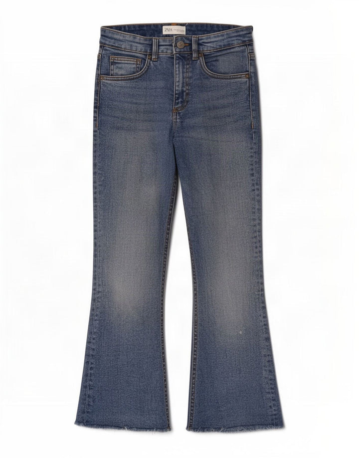 Zara Dame Flared Jeans EU 38 Small W26 L26 Blå Bomuld