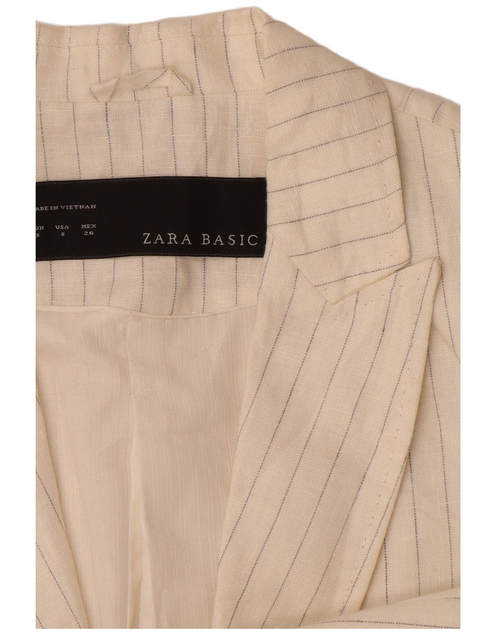 ZARA Dame 1-knap blazerjakke UK 10 Small Off White Stribet hør