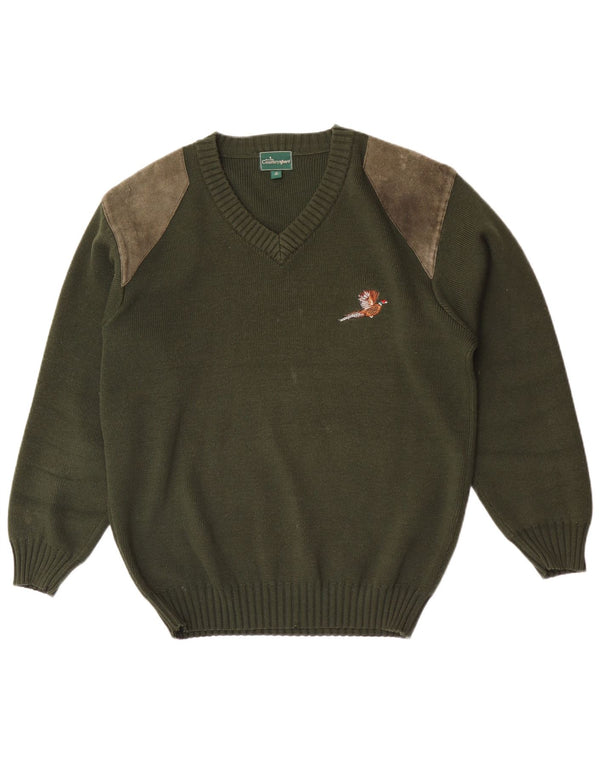 Country Herretøj V-hals sweater EU 40 Medium Grøn Colourblock Uld