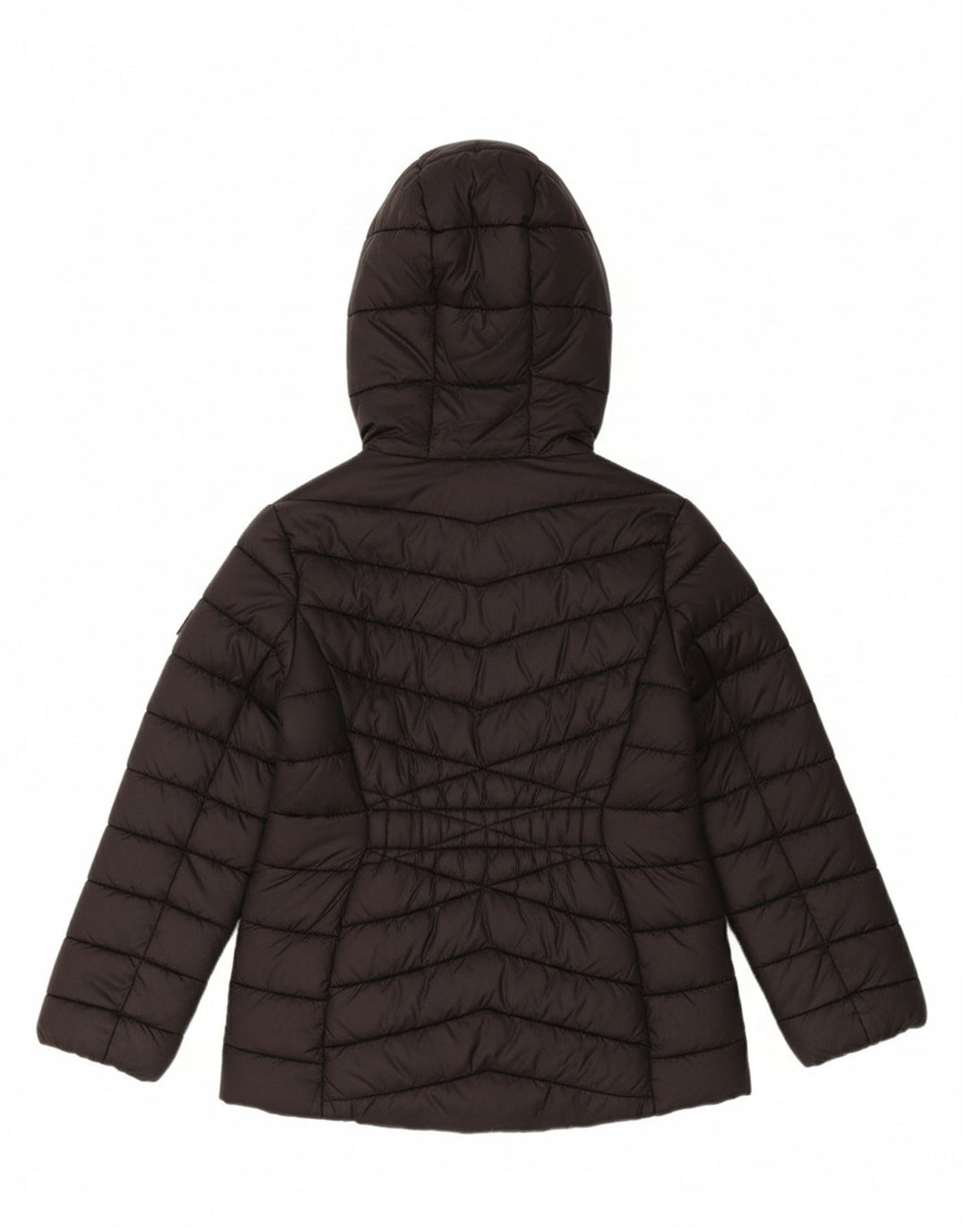 DKNY Girls Hooded Padded Jacket 7-8 Years Small Black Nylon