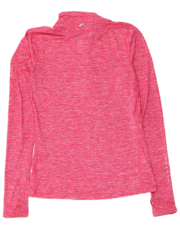 Nike Dame Dri Fit Pullover med lynlås-hals Træningsdragt Top UK 6 XS Pink Flecked