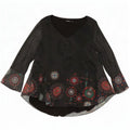Desigual Dame Langærmet Tunika Top UK 12 Medium Sort Paisley Polyester