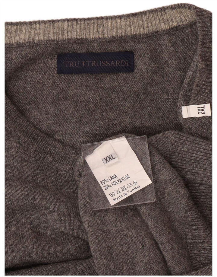 Trussardi Herre Crew Neck Jumper Sweater 2XL Grå Uld