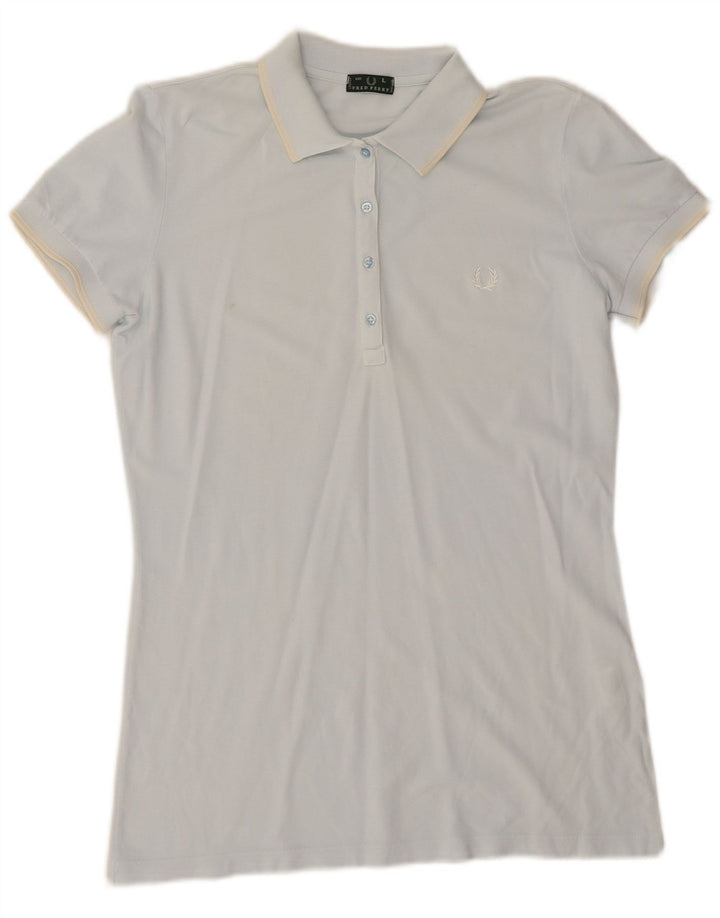 Fred Perry Dame Polo Shirt UK 16 Stor Blå Bomuld