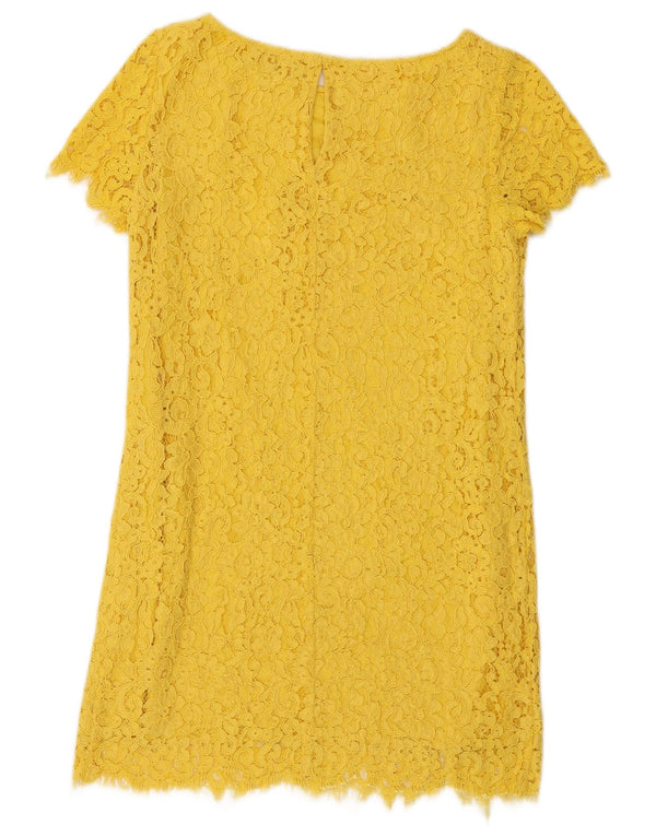 Zara Womens Lace Shift Dress UK 12 Medium Yellow Floral Viscose
