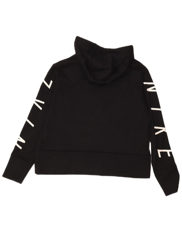 NIKE Dame Crop Graphic Hoodie Jumper UK 14 Medium Black Polyester