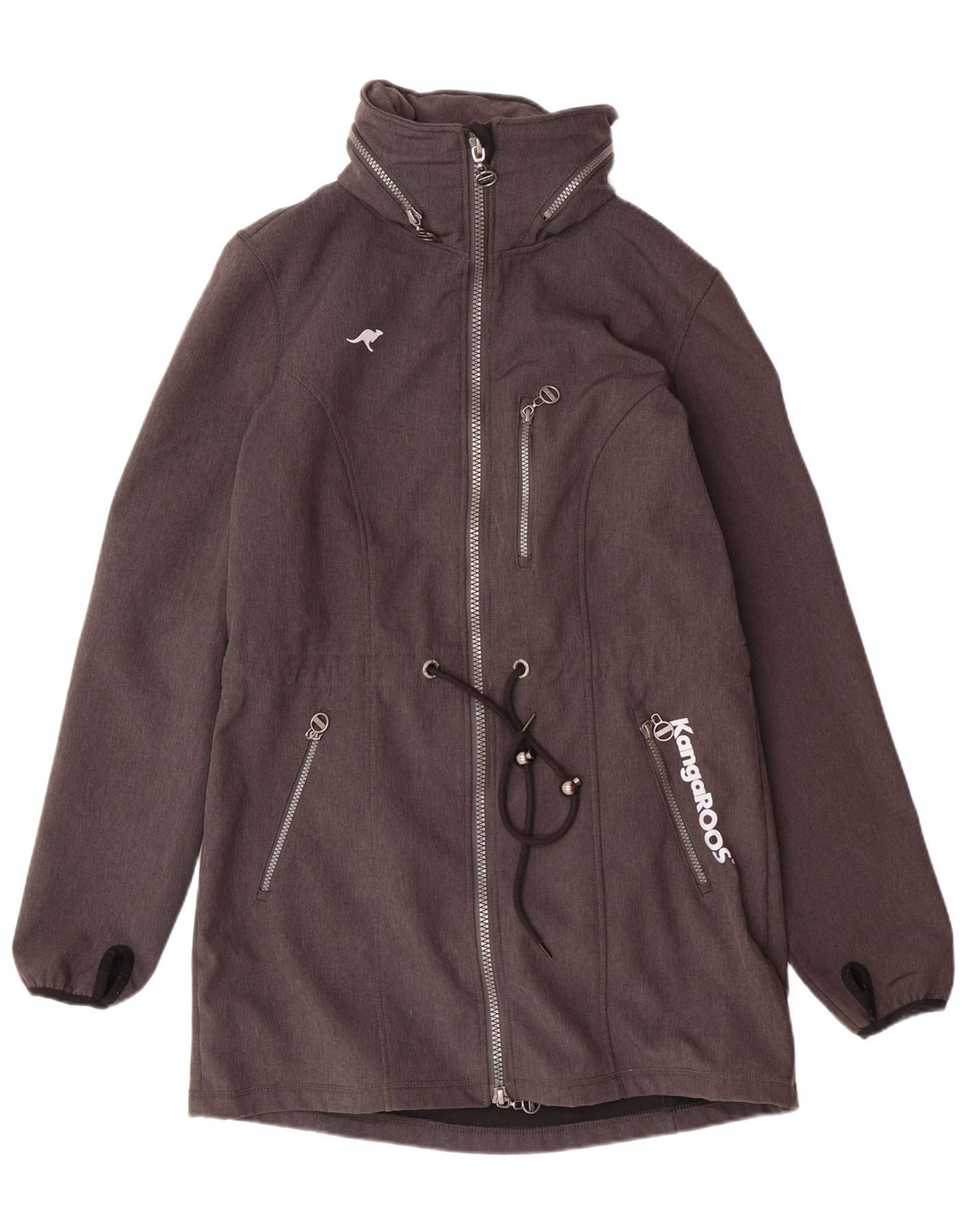 KANGAROOS Womens Graphic Hooded Windbreaker Coat UK 14 Large Grey