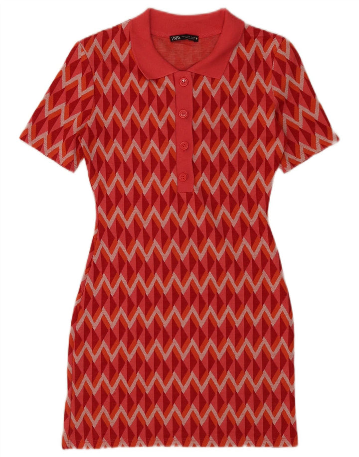 Zara Dame Polo Dress UK 10 Small Red Chevron