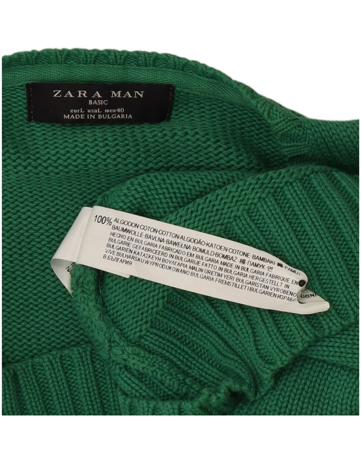 Zara Herre V-hals sweater Stor grøn bomuld