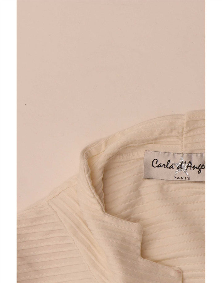 Vintage Dame Langærmet Bluse Top UK 14 Medium White Polyamid