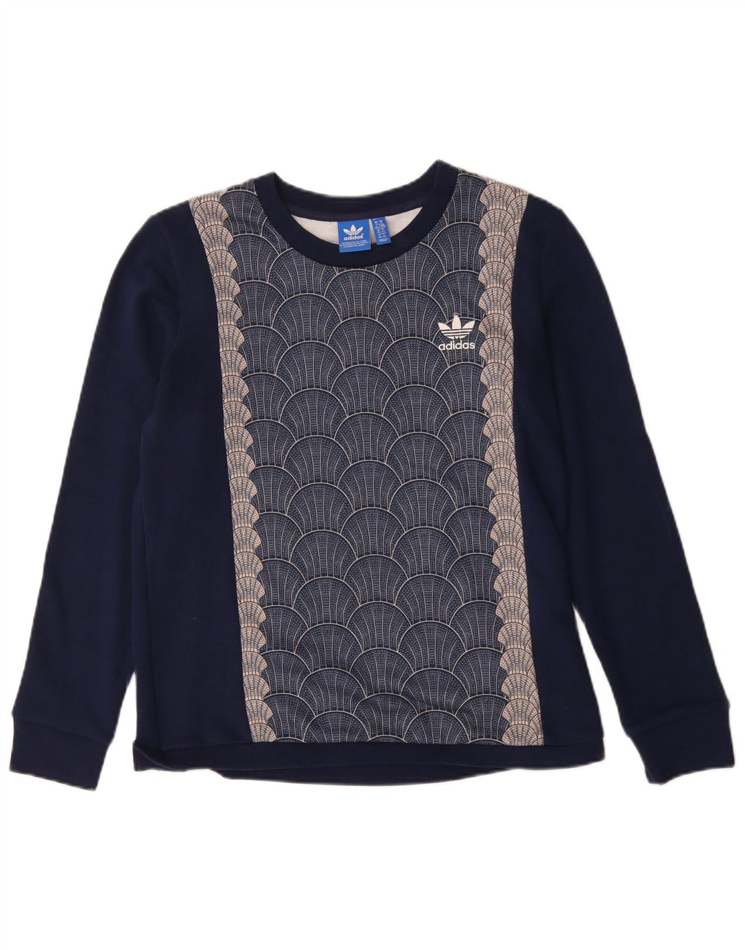 ADIDAS Graphic Sweatshirt Jumper UK 14 Medium Navy Blue Geometrisk