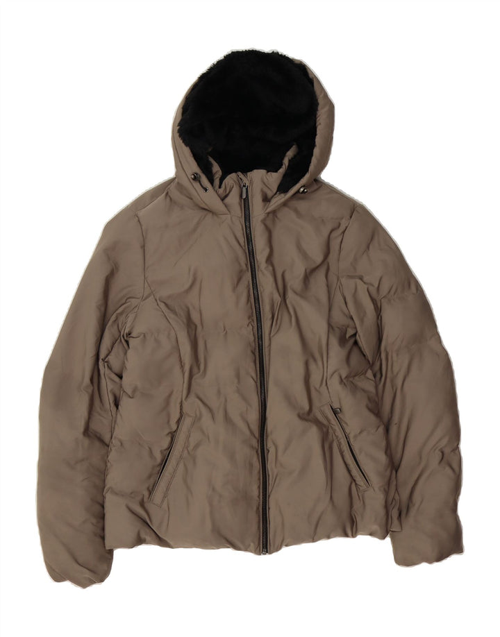 ZARA Womens Hooded Padded Jacket UK 16 Large Grey Polyester Vintage Zara and Second-Hand Zara from Messina Hembry 
