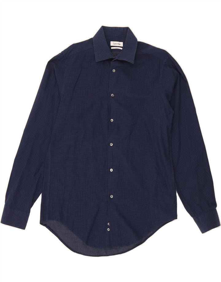 CALVIN KLEIN Mens Slim Fit Shirt Size 15 1/2 Medium Navy Blue Spotted Vintage Calvin Klein and Second-Hand Calvin Klein from Messina Hembry 