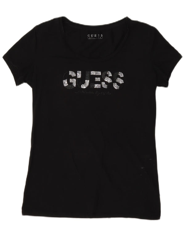 Guess Grafisk T-shirt top til kvinder UK 16 Stor sort bomuld