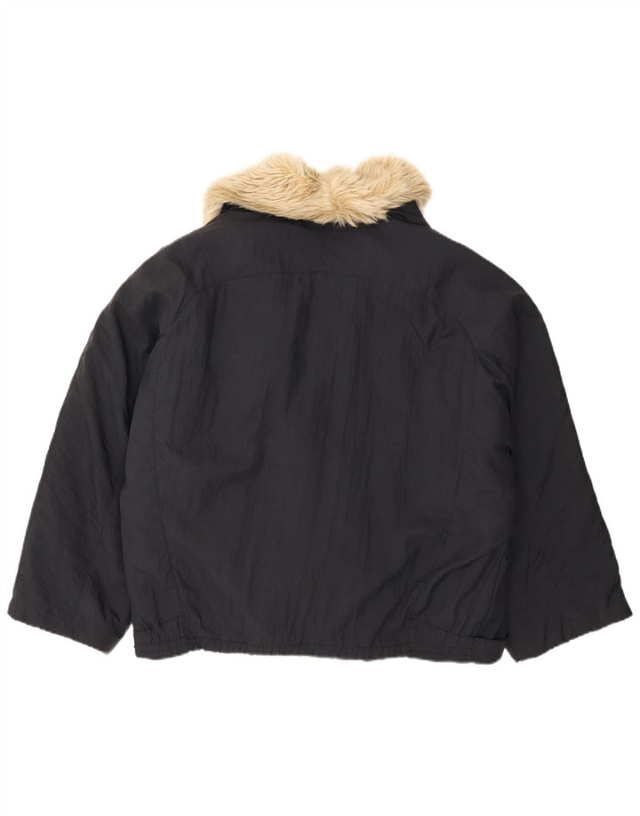 Vintage Herre Dobbeltradet Loose Fit Bomber Jacket UK 38 Medium Navy Blue